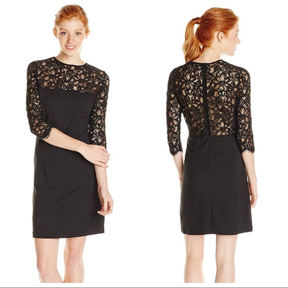 BB Dakota Chevis Ponte and Lace Dress Black Small - Picture 4 of 8